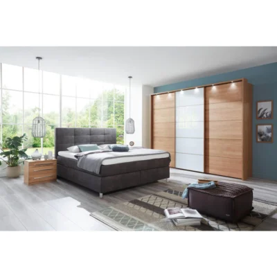 Voleo Boxspringbett VOLEO in Schlamm, Liegefläche 180x200 cm – Taschenfederkern, Topperhöhe 6 cm